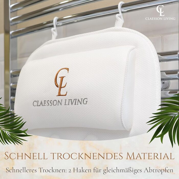 Bathtub Pillow Full Body Bath Pillow (125x43cm) - Bathtub Mat with Headrest Supports Neck, Back, and Legs - With Wash and Travel Bag and Hanging Hooks for Quick Drying - White