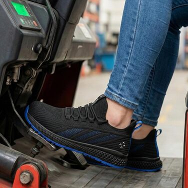 Робочі черевики SPIEZ для чоловіків та жінок, легкі, slip-on, з дихаючою сіткою, захист пальців Composite, неслизькі для складу, промисловості та повсякденного використання, чорно-сині, розміри EU35-46 (41 EU)