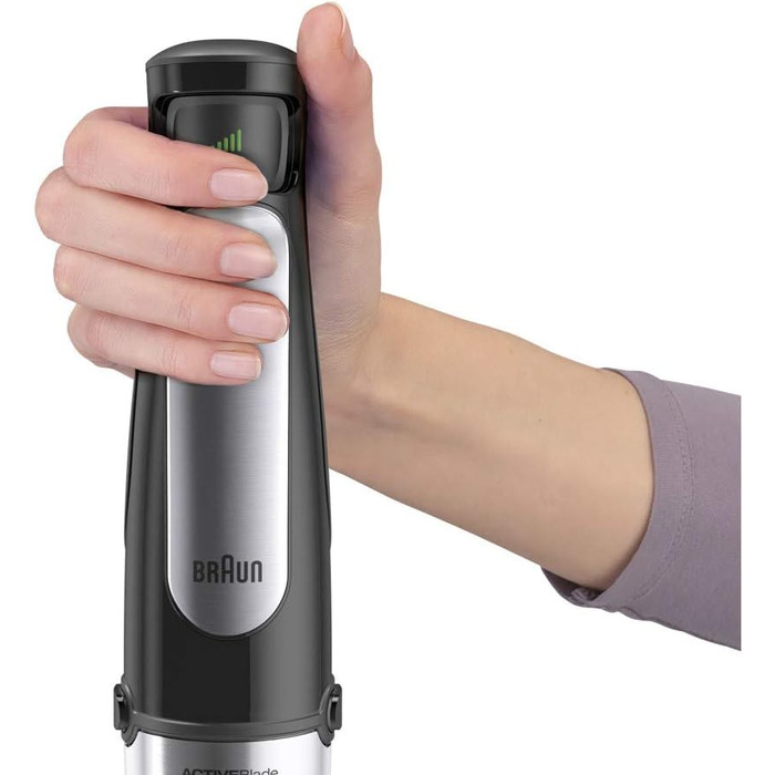 Блендер Braun MultiQuick 7 MQ 7025X, 3-в-1, 1000 Вт, подрібнювач 350 мл, вінчик, плавне регулювання швидкості, чорний, модель 2019, 3 насадки