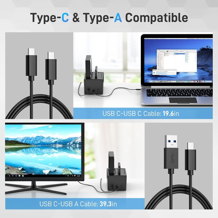 Док-станція для жорстких дисків FIDECO з USB 3.2 Gen1, 2 відсіки SATA HDD/SSD, підтримка UASP та офлайн-клонування, Type-C
