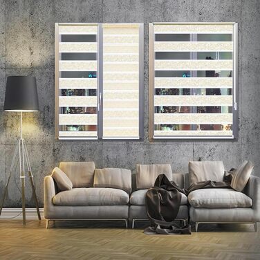 Double Roller Blind Klemmfix No Drilling White Silver 200 x 60 cm (Length x Width) Duo Roller Blind Blackout with Beads, Shimmers, Pleated Blind Window Door Zebra Blind Clamp Blind Side Pull Blind (Gold Beige, W50 x H200 cm)