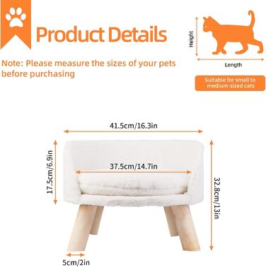 Luxury Cat Sofa, Large Cat Sofa, Cat Chair, Cat Stool, Elevated Cat Bed with Cat Cushions, Pet Sofa, Dog Sofa for Small Dogs, 40cm beige