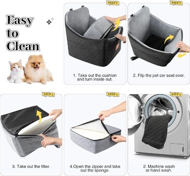 Автокрісло для собак: зручне ліжко-підвищення для маленьких та середніх собак з кишенями та поводок (чорний/сірий, середнє)