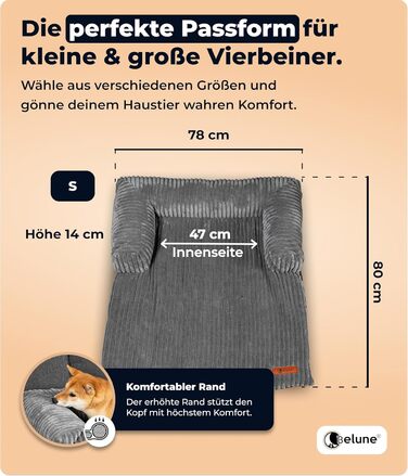 Диванчик для собак Belune Deluxe - миючий, плюшевий, для собак маленьких та середніх порід (темно-сірий, S - 80x78 см)