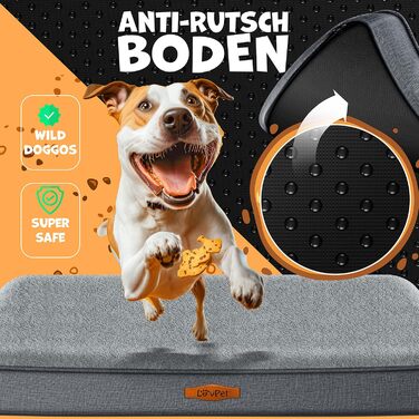 Lovpet® Orthopedic Dog Bed, Dog Cushion, Dog Basket Cookie, Incl. Bowl + 3X Chew Bones, Dog Sofa for Small, Medium & Large Dogs, Removable and Washable Cover, L 91x69x7.6 cm Anthracite