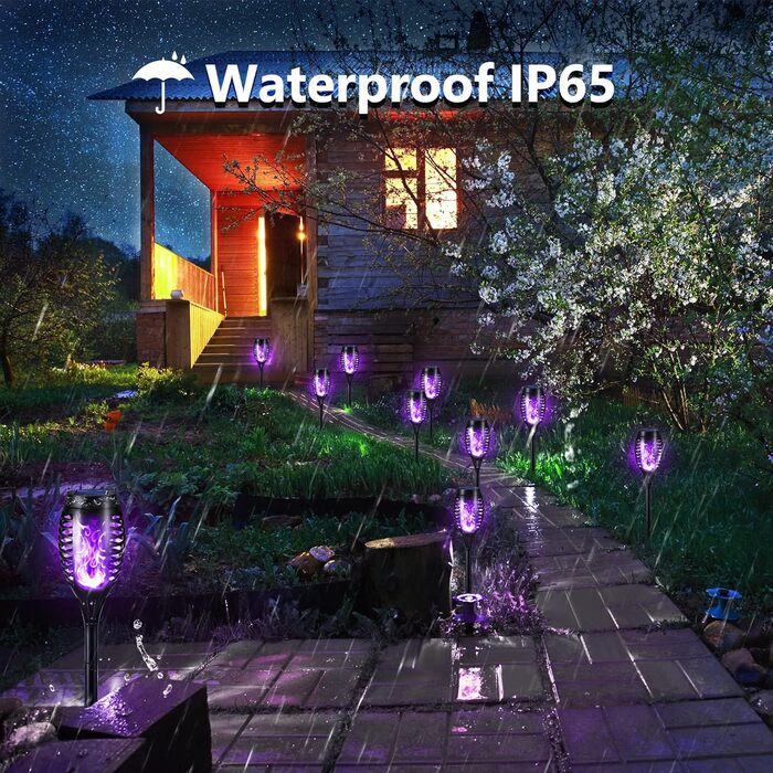Geemoo Solar Garden Lights - 6 Pack, Realistic Flame Effect, IP65 Waterproof, Warm White