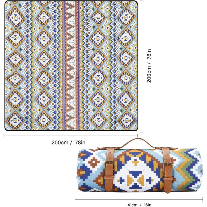 Пікнік-ковдра 200x200 см Boho, водонепроникна, велика портативна пляжна ковдра, антипісочна, ізольована, з ручкою для перенесення, для пікніка, кемпінгу, пляжу та парку