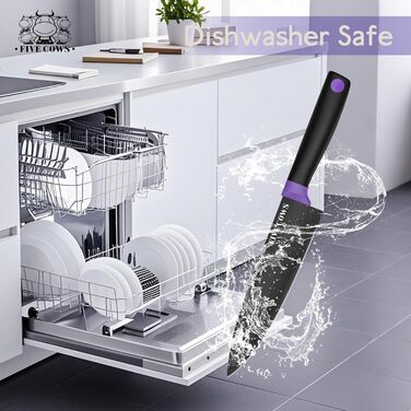 Набір кухонних ножів FIVE COWS з 14 предметів: професійний набір ножів для дому з самозаточуванням, включає ніж для стейка та ножиці, покриття захищає від окислення (фіолетовий)