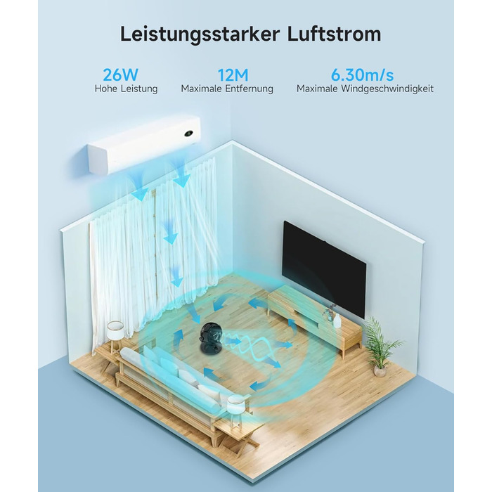 WOWDSGN Вентилятор для дому: тихий настільний циркулятор повітря 24dB, 3 швидкості, 100°/80° осциляція, чорний Xd-1586fc