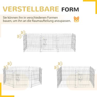 Клітка-загон для цуценят PawHut 8-секційний, срібна, 63 x 60 см