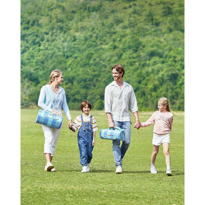 Плед для пікніка SONGMICS великий (200x300 см), водонепроникний, з 4 кілочками, для парку, саду, пляжу, складаний, блакитний GCM011Q02