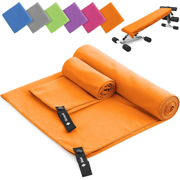 Набір рушників з мікрофібри 2 шт. | 180x60 см (великий) + 80x40 см (малий) | Швидковисихаючі рушники для спорту, пляжу, тренажерного залу (Помаранчевий)