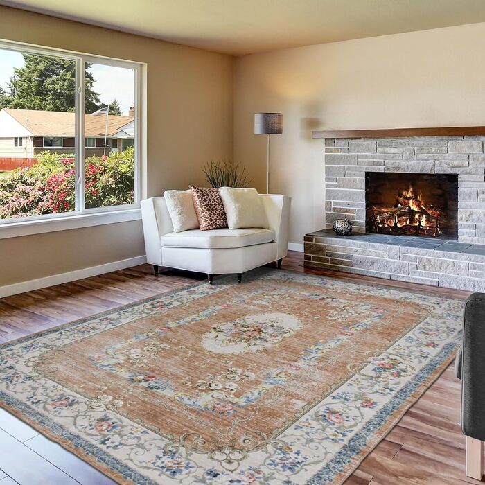 Килим TALETA для вітальні, спальні, офісу: вінтажний, квітковий, оранжевий, 190x280 см