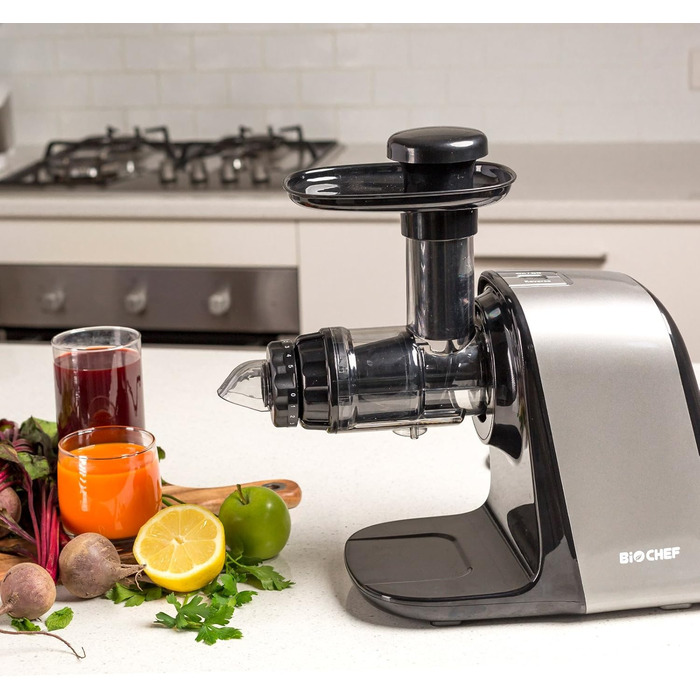 Соковижималка BioChef Axis Compact горизонтальна, 150 Вт, 80 об/хв, для пшениці та листової зелені, червона
