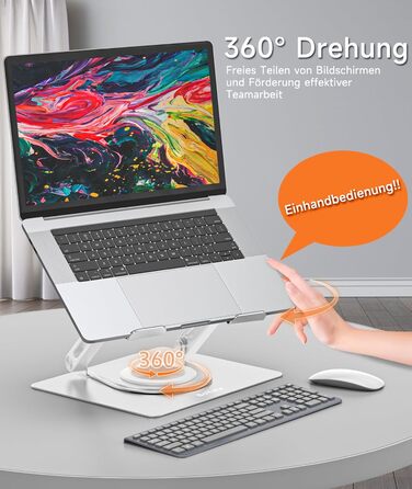 Adjustable Laptop Stand for Desk - 360° Rotating Base, Ergonomic Riser for MacBook Pro/Air, HP, Dell, Lenovo (10-17 inch)