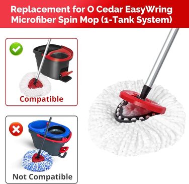 4 Piece Spin Mop Head Replacement for O Cedar Easywring 1 Tank, Spin Mop Microfiber Refill Head with 4 Sections 30-58 inches Mop Replacement Handle and 1 Cedar Mop Base (white (1 Tank System))