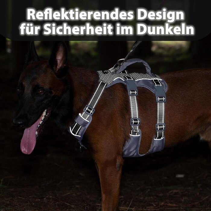 Шлейка для собак Huntboo безпечна від виривання, шлейка від паніки, світловідбиваюча шлейка з ручкою, регульована шлейка для собак маленьких, середніх та великих порід (M) Середня (1 шт.) (Extra груба (1 шт.), Чорна)