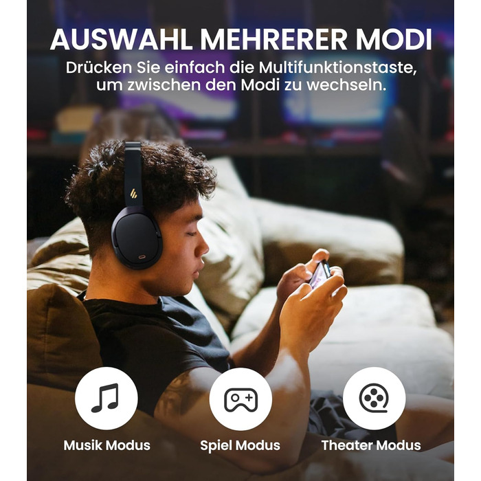Edifier WH950NB: Бездротові навушники з активним шумозаглушенням, LDAC, Hi-Res Audio, Bluetooth 5.3, 55 годин роботи, чорний
