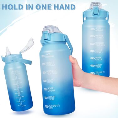 2L Tritan Water Bottle with Straw & Time Marker 2 liter BPA-free Motivational Water Bottle with Clock Large Sports Bottle for Gym, Fitness, Hiking