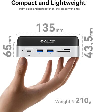 ORICO MiniDock: Док-станція та підставка для Mac mini M4/M4 Pro з корпусом для NVMe SSD, USB-C хаб з 4K HDMI та DisplayPort, SD/TF 3.0, USB-C/A 10Gbps, PD 100W - VS10 (10-в-1, 4TB)
