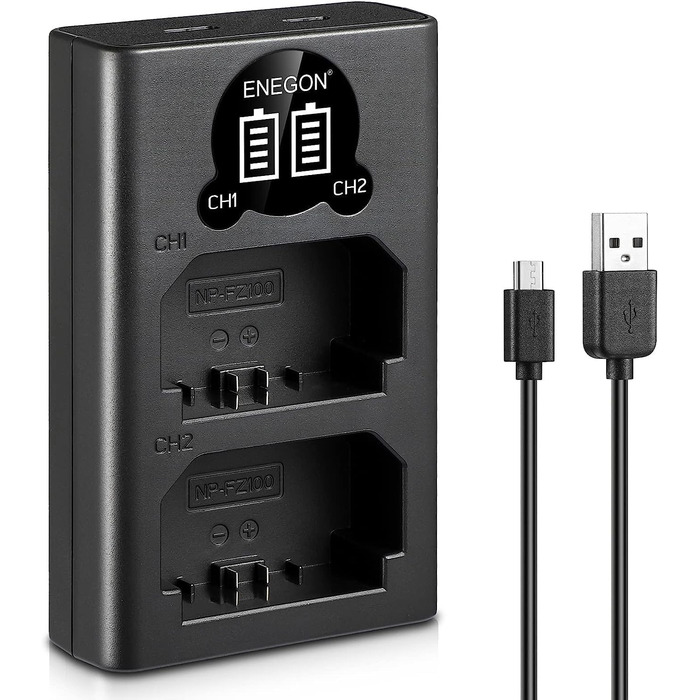 Зарядний пристрій ENEGON NP-FZ100 20W з подвійним акумулятором для Sony Alpha (A7, A9, FX3, A6000 серія) з LCD-дисплеєм