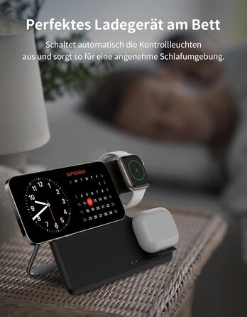 Зарядний пристрій JoyGeek 3-в-1 з MagSafe для Apple Watch, iPhone 16/15/14/13/12/Plus/Pro Max, AirPods 2/Pro 2, чорний