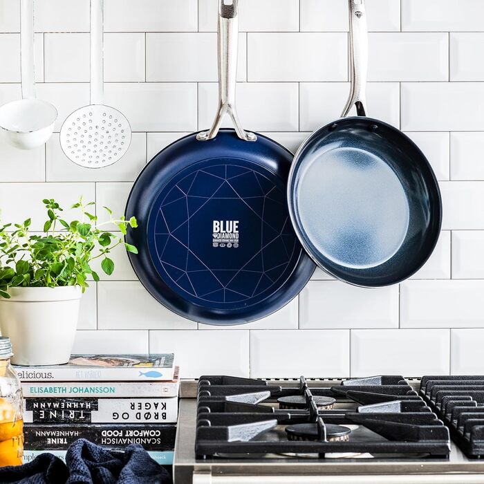 Набір посуду Blue Diamond Cookware Diamantstruktur Keramik Antihaft, 7 предметів: каструлі, сковороди, сотейники. Без PFAS, для всіх плит, індукція, сумісний з посудомийною машиною, до 200°C, блакитний