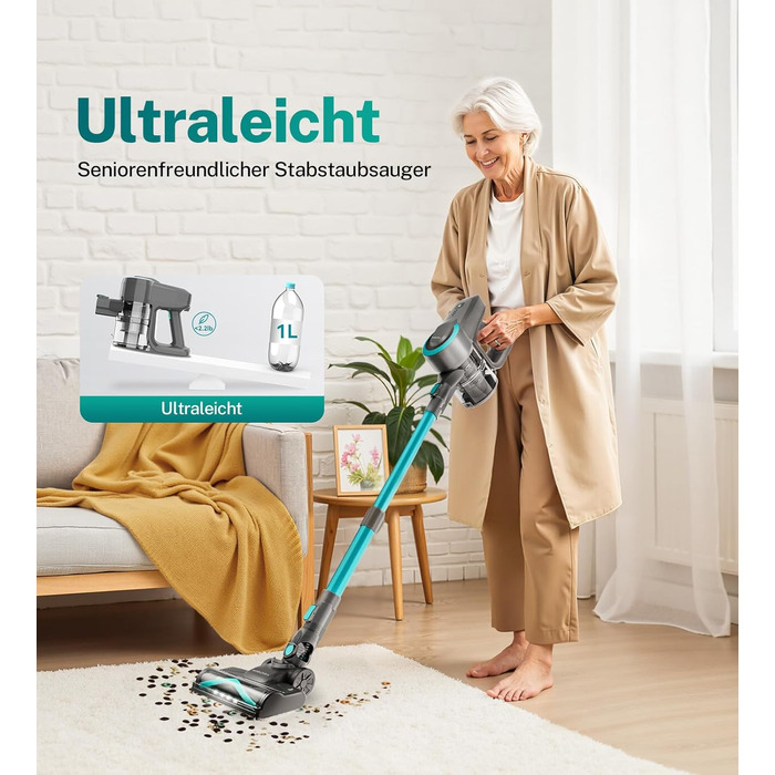 Акумуляторний пилосос 25000Pa, 175W, 50хв, бездротовий, з антизаплутувальною насадкою, самостійно стоячий, легкий, для килимів, твердих підлог, шерсті тварин (Цянь)