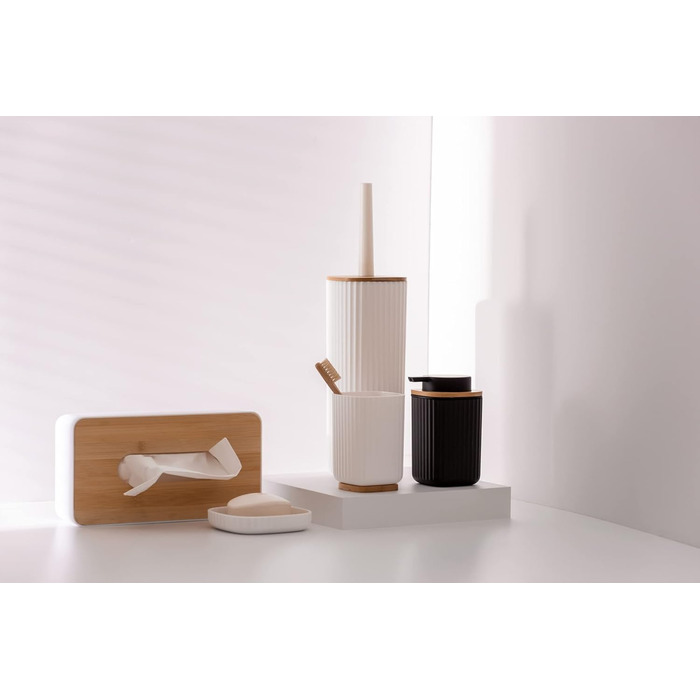 Дозатор для мила WENKO Rotello, 250 мл, з бамбуковими деталями, для мила та засобів для миття посуду, чорний/натуральний