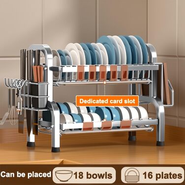 Сушарка для посуду Devesanter 2 яруси, 42 см, багатофункціональна, з піддоном, для ножів та обробної дошки (срібна)