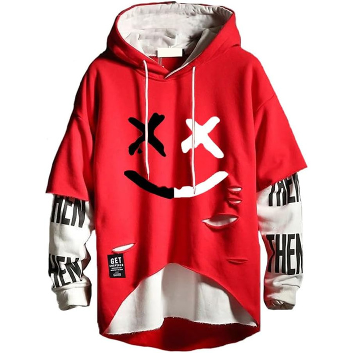 Худі Heo Mrin чоловіче Techwear у стилі хіп-хоп, японський streetwear, пачворк, міський джемпер (3XL, Червоний)