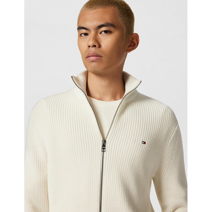 Кардиган чоловічий Tommy Hilfiger з блискавкою, в'язаний, бавовна, білий (Іворі)