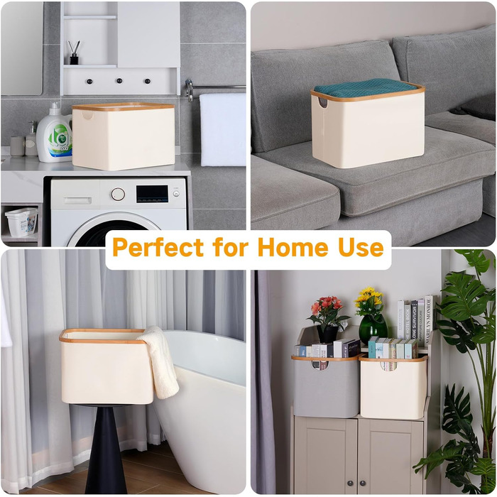 Efluky Foldable Laundry Basket 50L, Bamboo Fabric Foldable Storage Basket, Collapsible Storage Basket, Laundry Baskets for Bedroom Bathroom (Beige)
