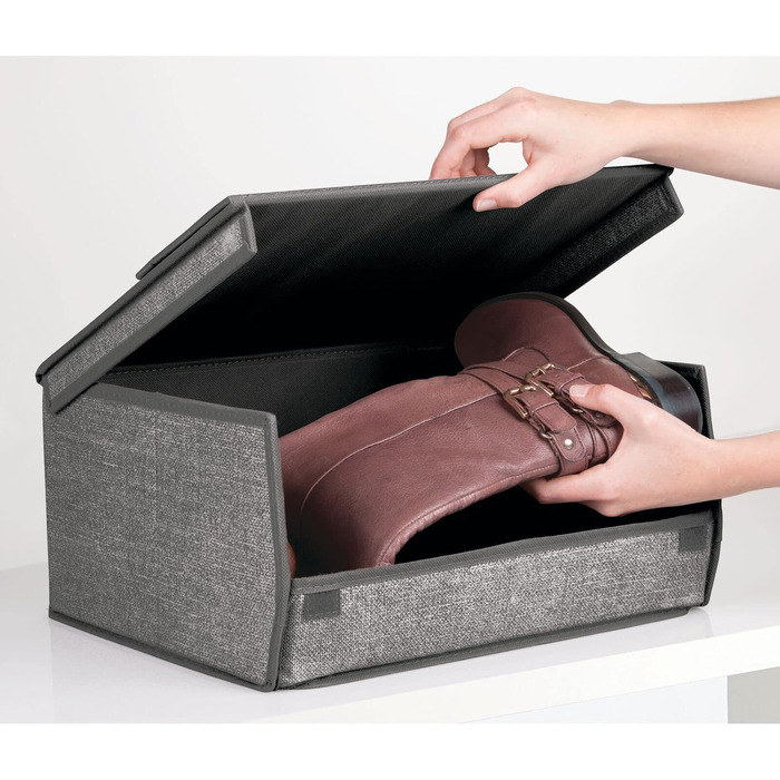 mDesign 8-Piece Fabric Shoe Storage Set – Stackable Shoe Box with Viewing Window, Velcro Closure, and Flip-Top Lid – Storage Box for Closet or Shelf – Dark Gray