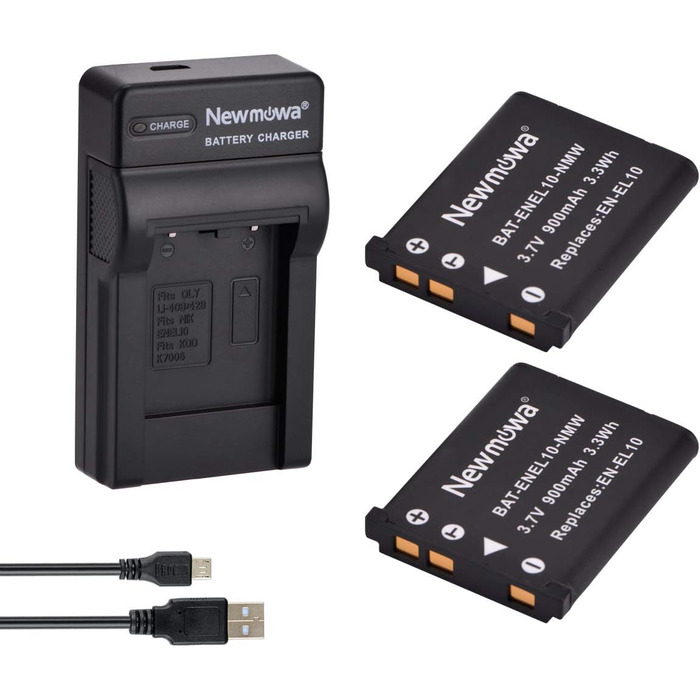 Запасний акумулятор Newmowa EN-EL10 (2 шт.) та портативний USB-зарядний пристрій для Nikon Coolpix S60, S80, S200 та ін.