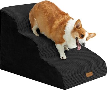 Trhillsbrad Breiter Hundetreppe 5 Stufen for Small Dogs, High-Density Foam Pet Stairs, Washable Cover and Non-Slip Bottom (Breiter Hundetreppe 3 Stufen 40CM Black)