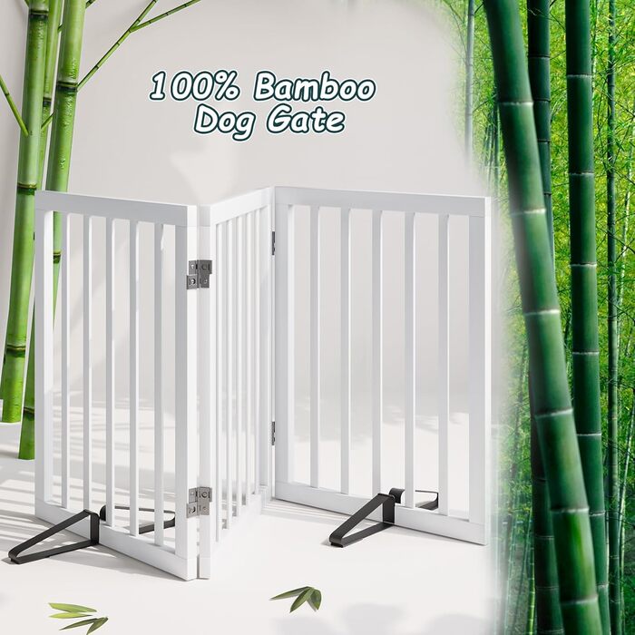 Бамбукове перегородка для собак Semiocthome: 3 секції, 140 см, для дому, з металевими стійками, 61 см висота, складана, білий колір