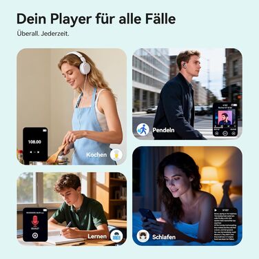 MP3 плеєр AGPTEK з Bluetooth, 1.8-дюймовий дисплей, вбудований динамік, FM-радіо, HiFi звук, підтримка карт пам'яті до 128 ГБ (Чорний)