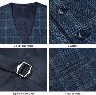 Жилет чоловічий HISDERN у клітинку, блакитний, для весілля та ділових зустрічей, бавовна