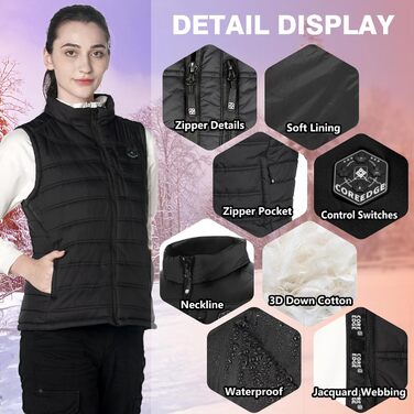 Обогревна жилетка для жінок з Powerbank, USB акумуляторна терможилетка, 3 режими температури, 4 зони обігріву, XL, чорний