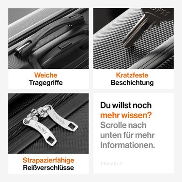 Набір валіз Travely з полікарбонату (77см, 67см, ручна поклажа), чорний, з TSA замком