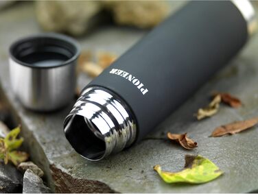 Pioneer Stainless Steel Insulated Flask with Button Lid & Drinking Cup - 1.0L Double-Walled Vacuum Insulation - Keeps Hot for 8 Hours, Cold for 24 Hours - Leakproof, BPA-Free - Black, 1000ml