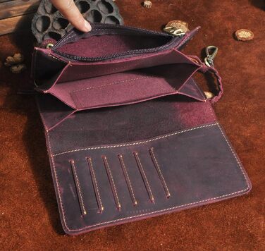 Le'aokuu Men's Genuine Leather Wallet Organizer Double Checkbook Wallet Pattern Commercial Money Clip 3377