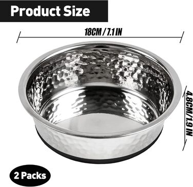 Набір з 2 мисок для собак великих, середніх та маленьких порід, нержавіюча сталь, з антиковзким силіконом, 18 см