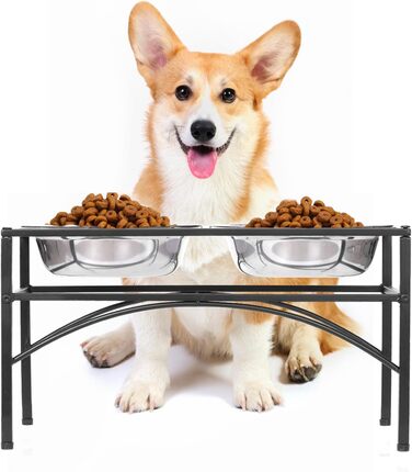 Підставка для мисок для собак маленьких, середніх та великих порід, 2 миски з нержавіючої сталі, стійка до ковзання, тримач для мисок з водою та кормом для собак, миска для собак (M)