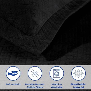 Чорна денна ковдра з наволочками з бавовни, повний розмір