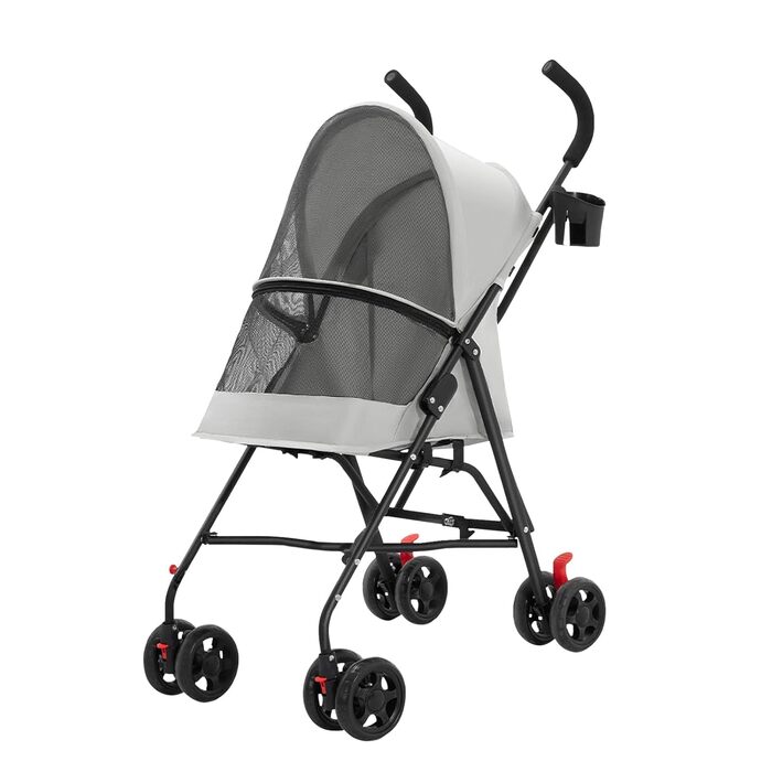 Візок для собак Homewell 2в1: візок-будка, сумка-переноска, з підсклянниками та захистом від дощу, з гальмом, сірий