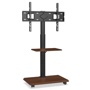 Підставка для телевізора Delphos Mobiler TV – мобільна, з дерев'яною основою, для телевізорів 32-70 дюймів, до 45 кг, регульована по висоті (до 130 см), поворотна ±25°, VESA 600x400 (волоський горіх)