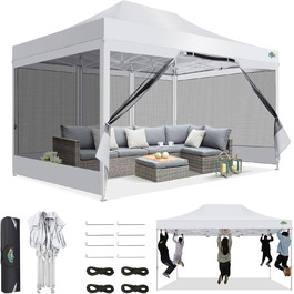 COBIZI Pavilion 3x3m Foldable, Waterproof & Winter-Proof – Stable Garden Tent with 23mm Steel Pipe, UV50+ and Mosquito Nets for Camping/Parties + Carry Bag (White, 3mx4.5m)