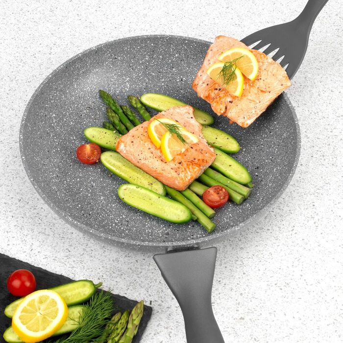 Набір сковорідок SALTER COMBO-6441 (3 шт.) з антипригарним покриттям Marblestone, індукційне дно, нержавіюча сталь, 20/24/28 см, сірий